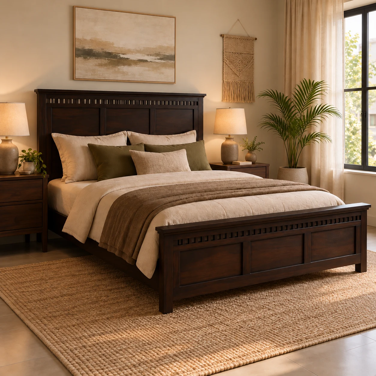 Astra King Size Upholstered Bed styled in a room