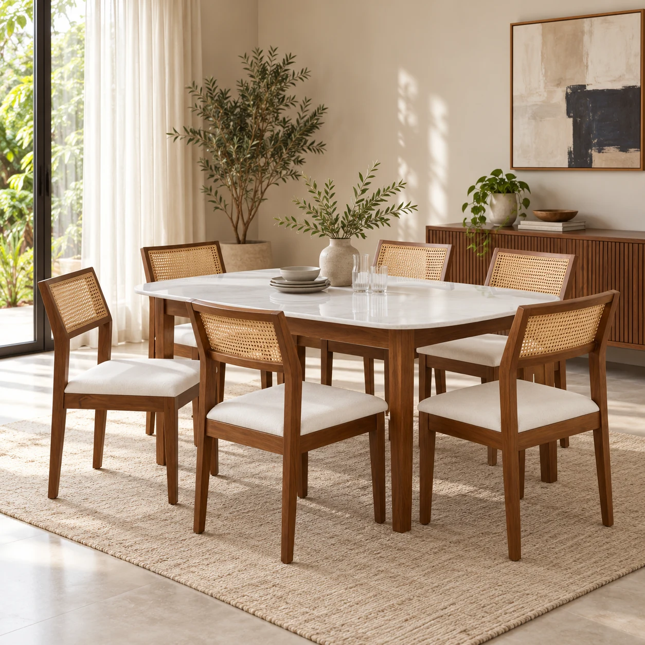 Castello Solid Teak 8-Seater Dining Table styled in a room