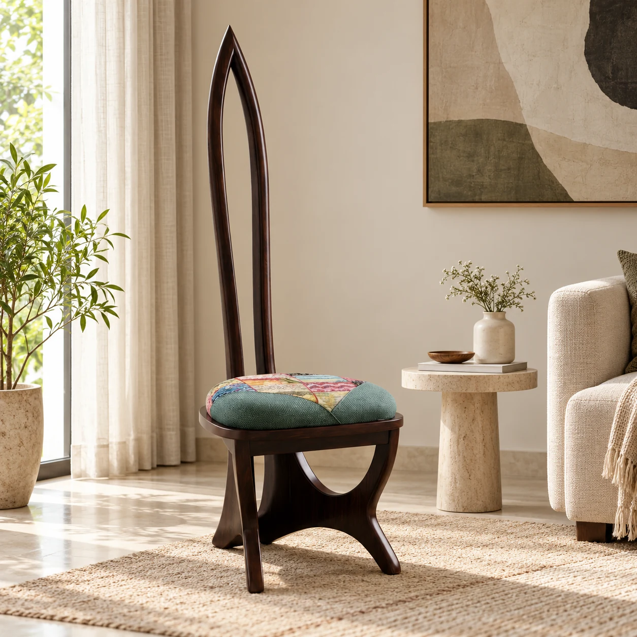 Celeste Boucle Swivel Lounge Chair styled in a room