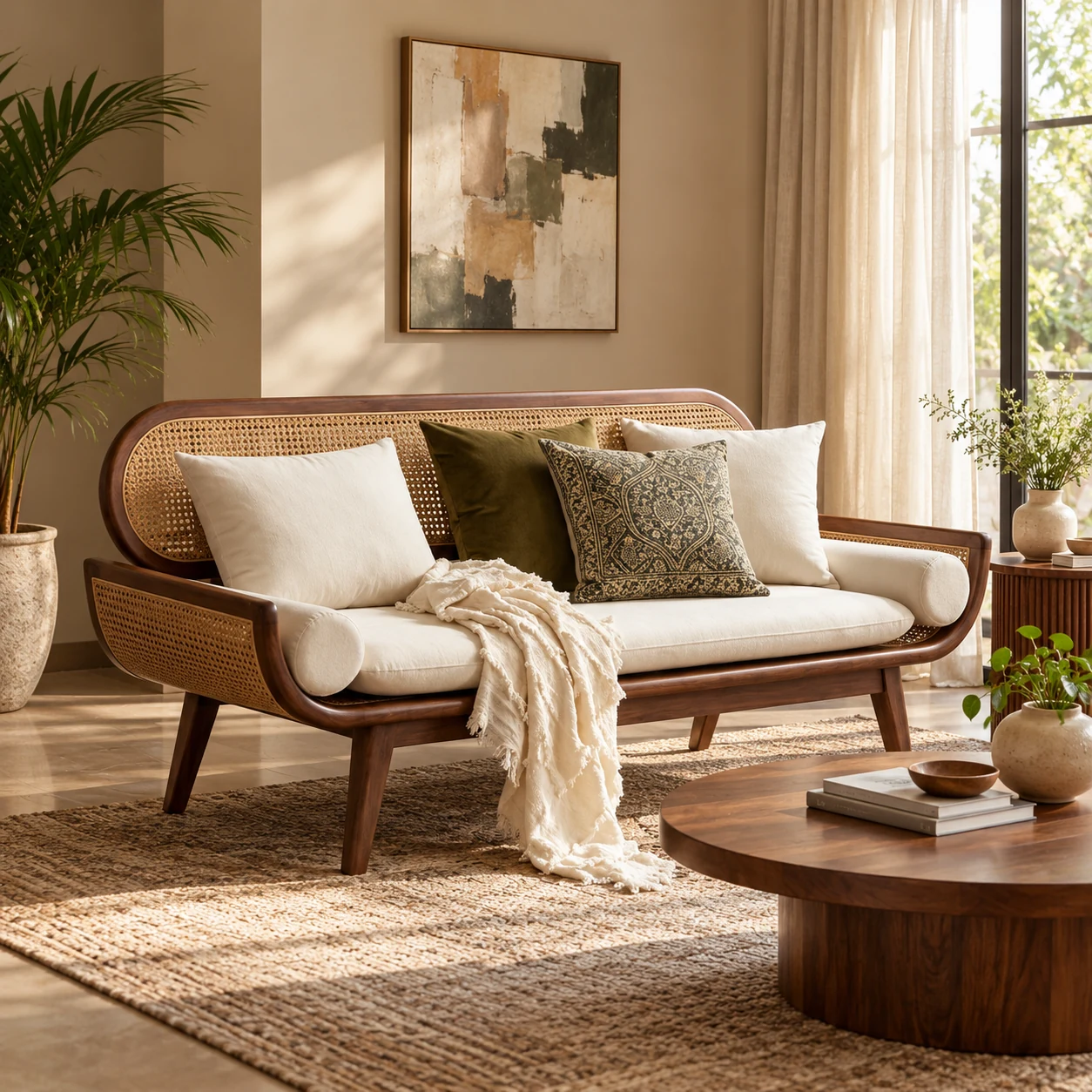 Celeste Curved Living Sofa styled in a room