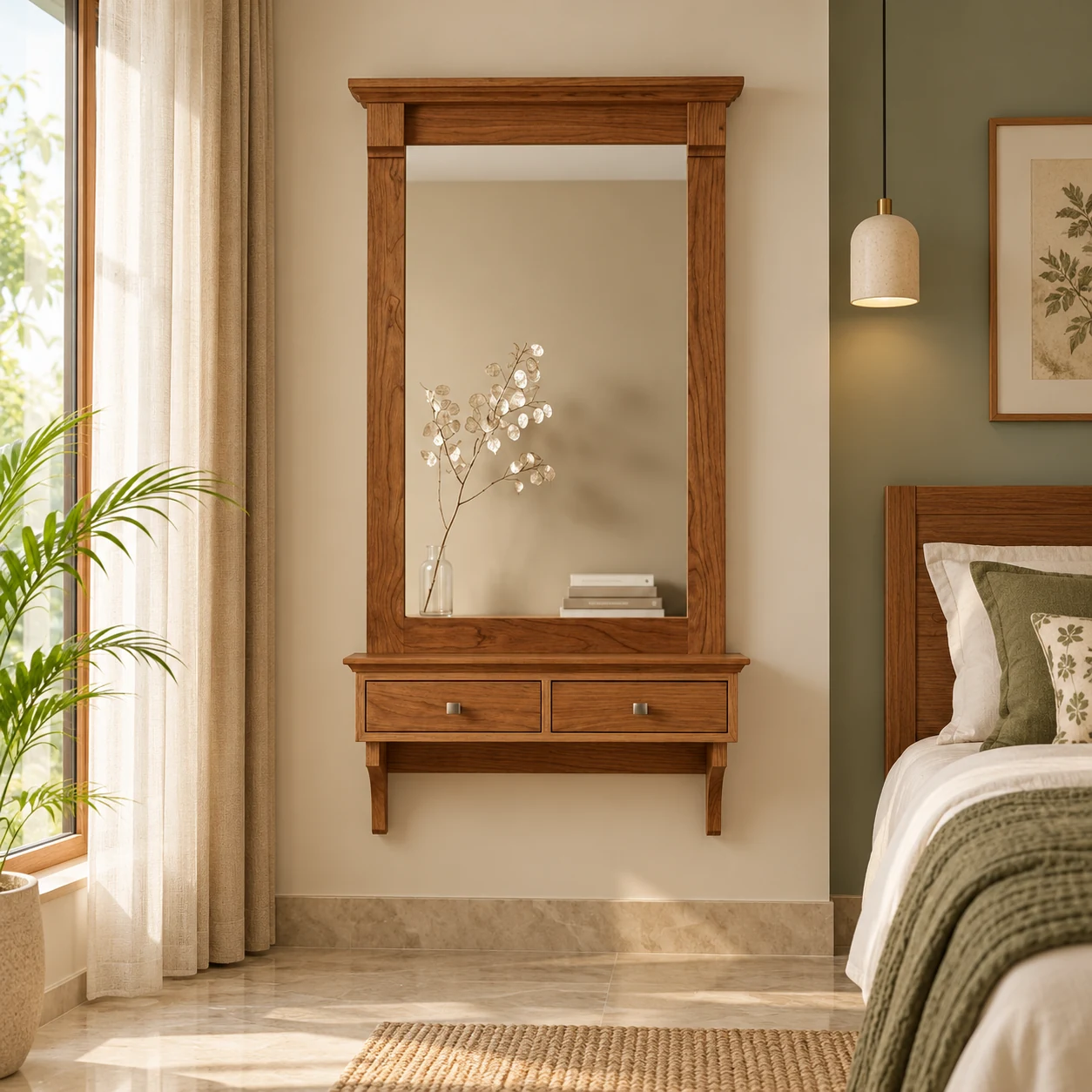 Danica Compact Bedroom Vanity styled in a room