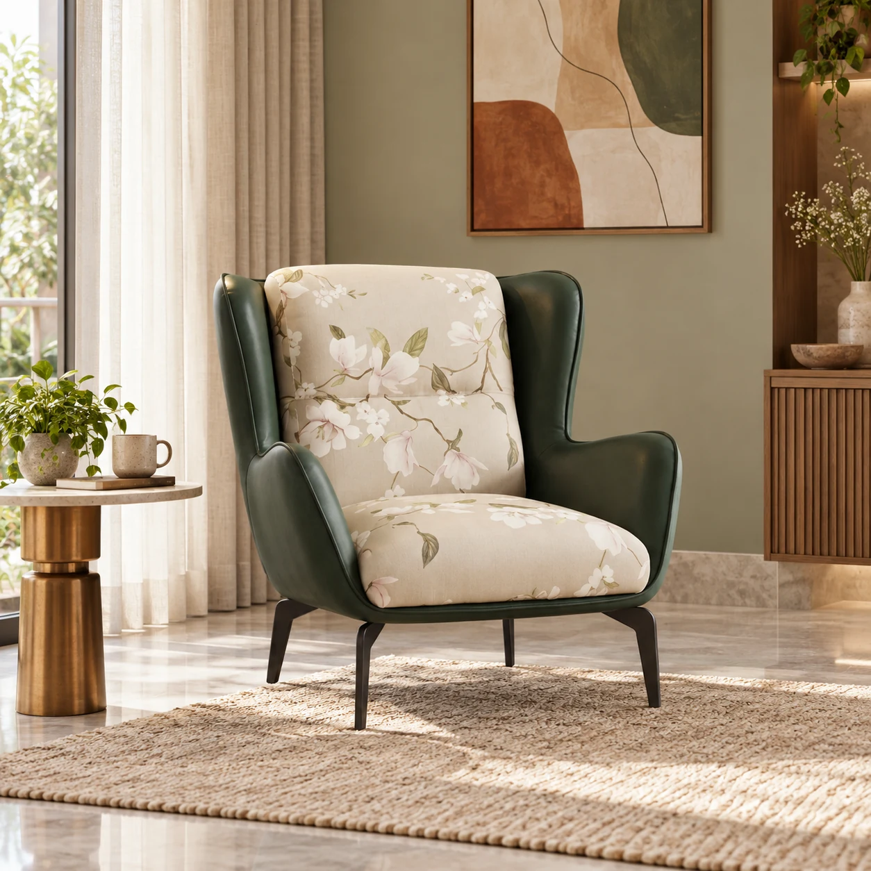 Dune Low-Slung Reading Chair styled in a room