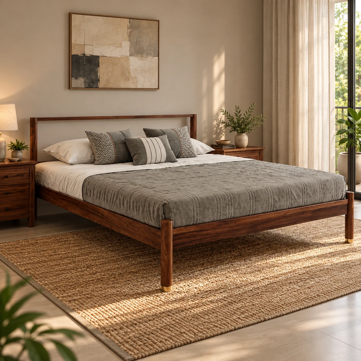 Geneva Scandinavian Platform Bed styled in a room