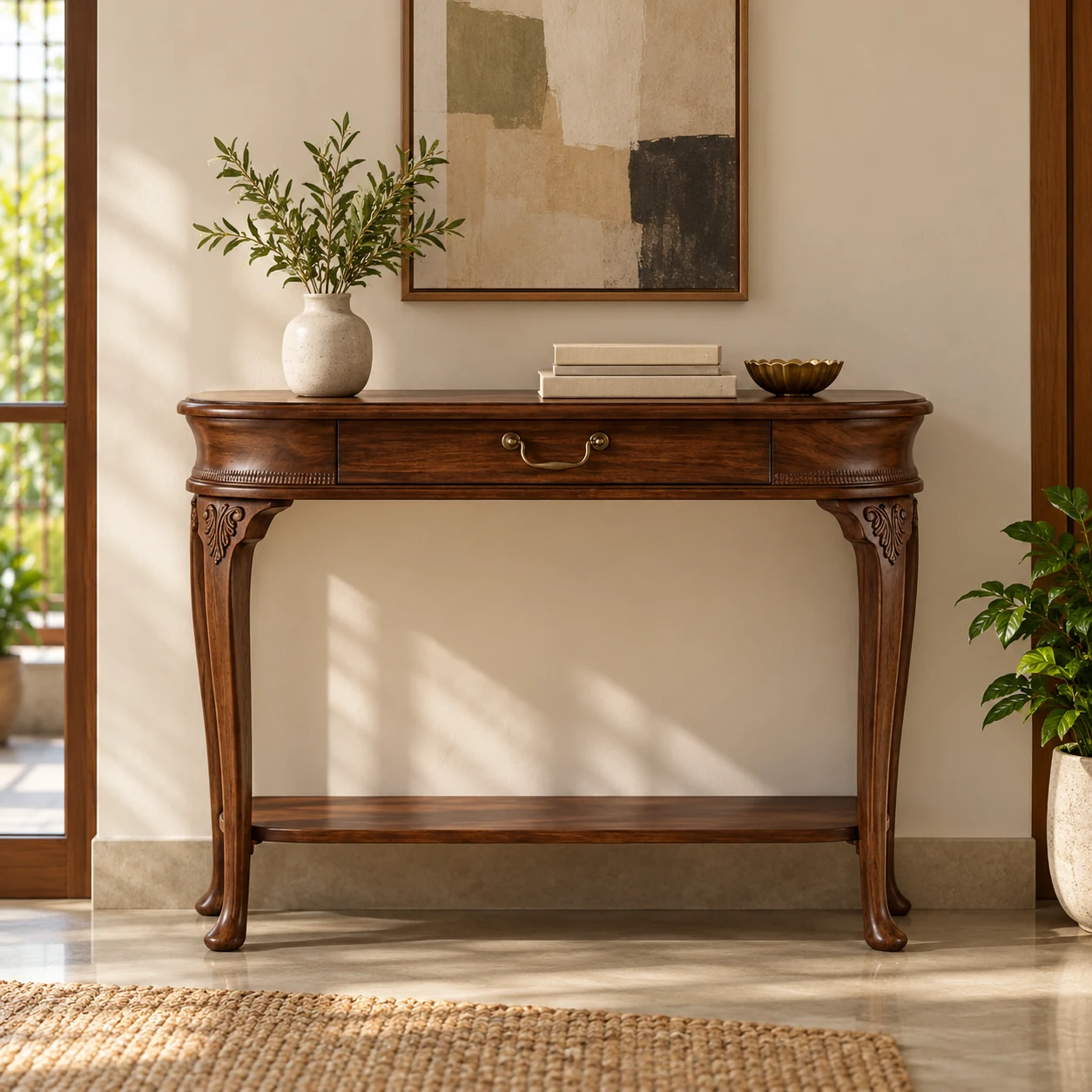 Kensington Fluted Marble Console styled in a room