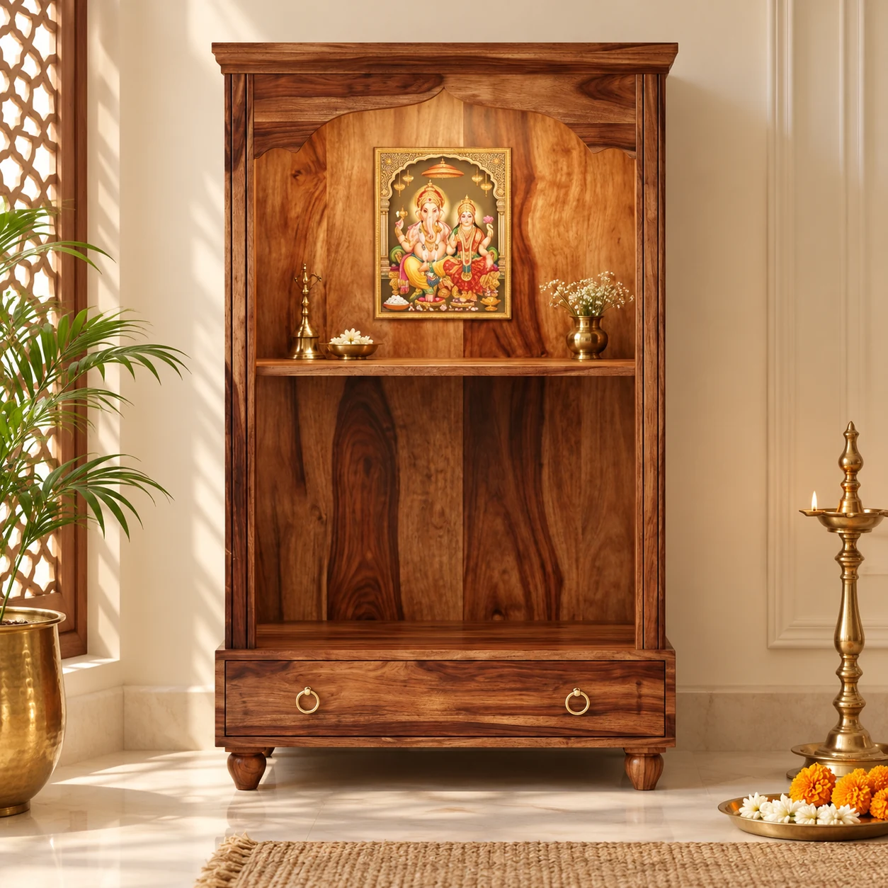 Parampara Heritage Pooja Shrine styled in a room