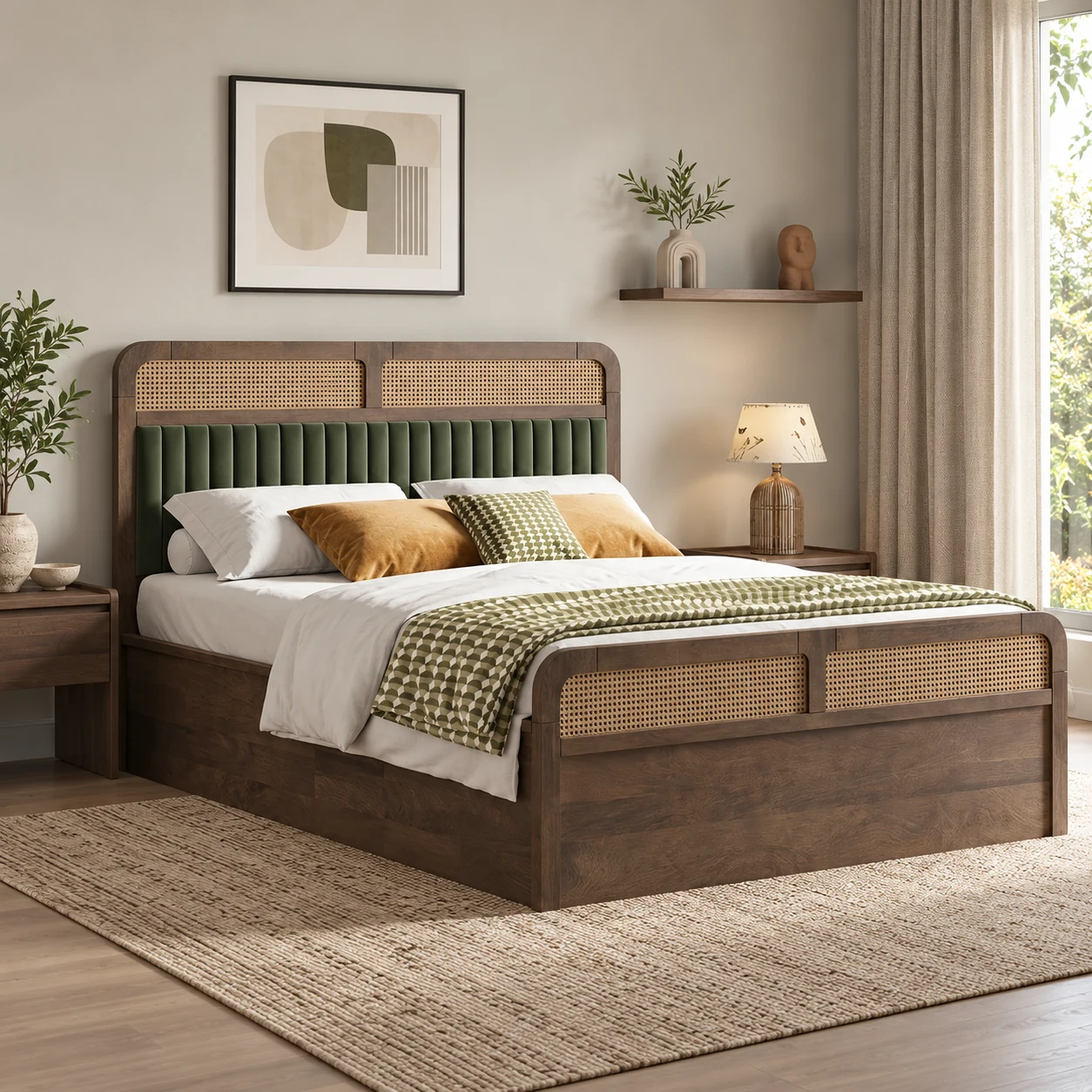 Sienna Modern Wingback Bed styled in a room